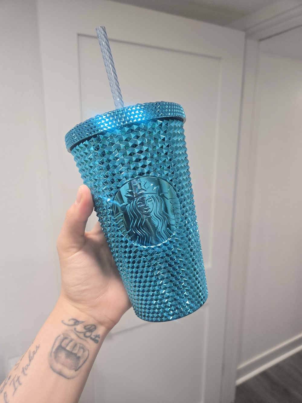 Starbucks Chrome Blue Studded Grande Tumbler - Turquoise